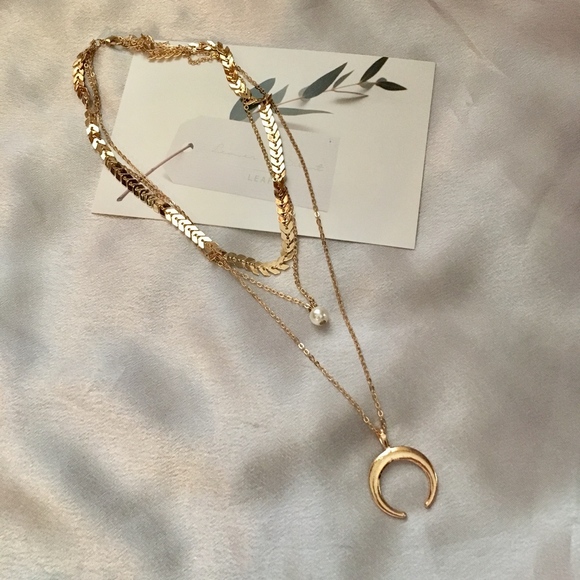 Crescent Moon Chevron Layered Choker Necklace - Picture 2 of 6